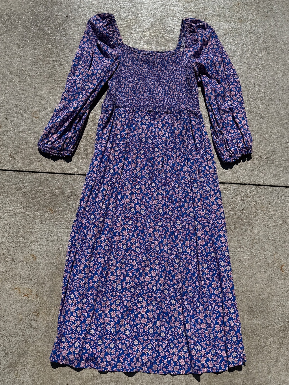 J. Crew Purple Floral Maxi Dress with Puff Sleeves